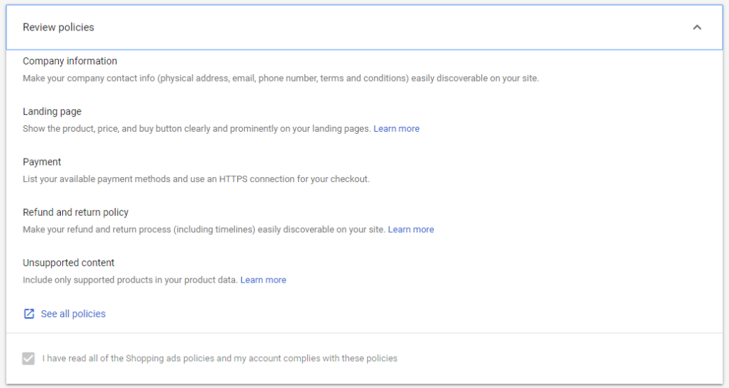 google shopping review policies