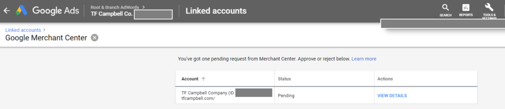 approve merchant center linking request in google ads