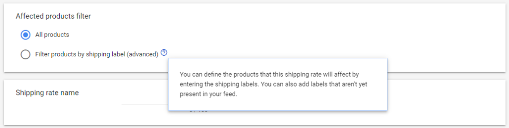 google merchant center shipping affected products