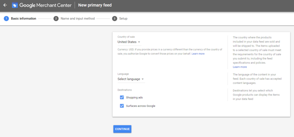 google merchant center new primary product feed