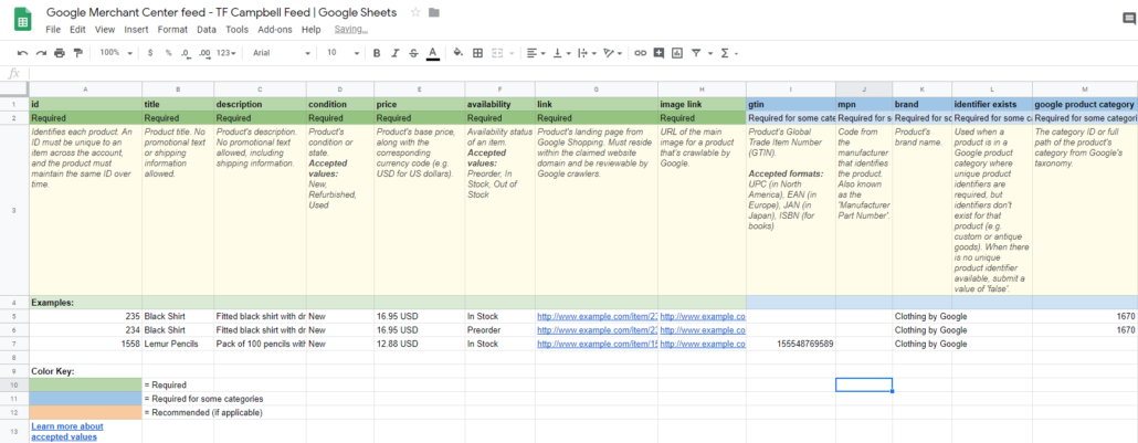 google merchant center fields for product feed