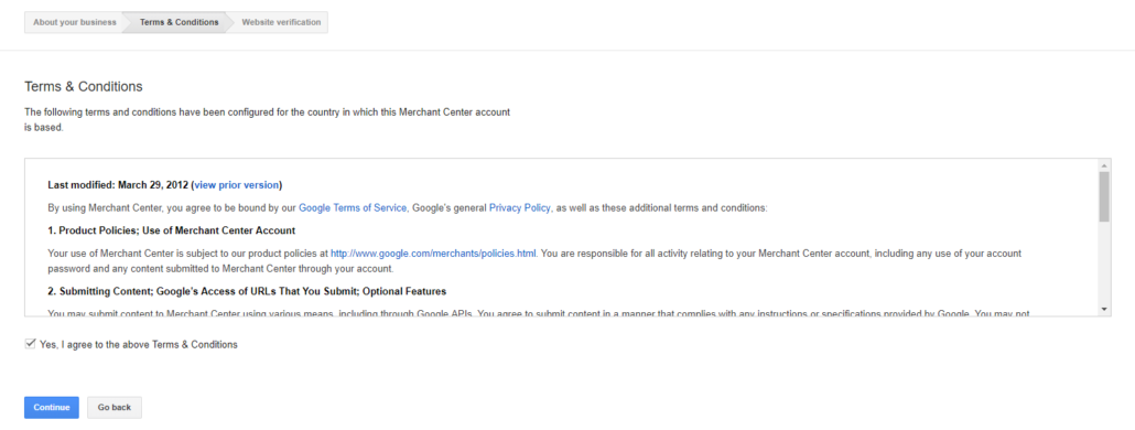 google merchant center terms and conditions