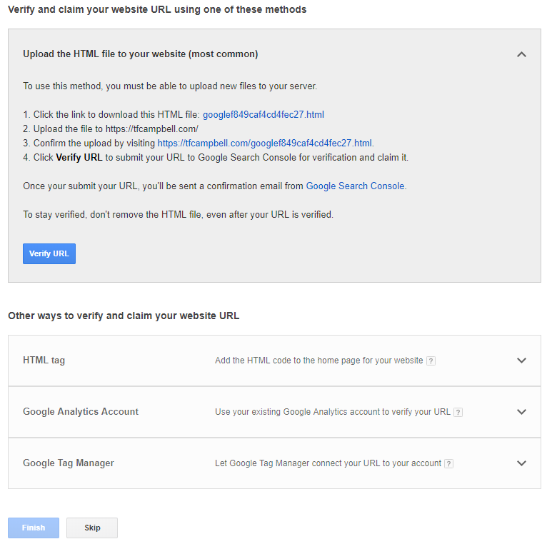 methods for verifying url for google merchant center