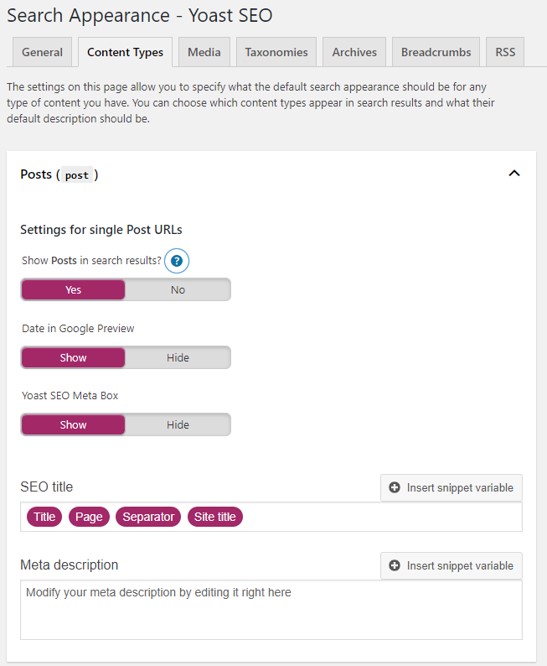 yoast search appearance