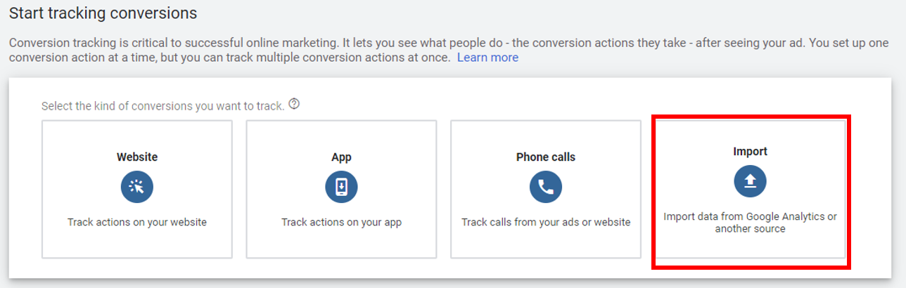 4 options to import goals to google ads
