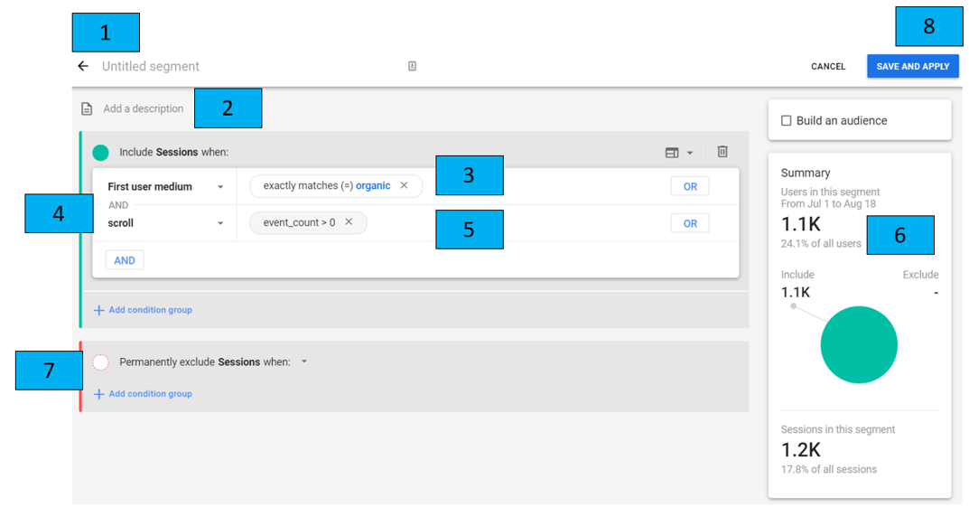 specify conditions in ga4 custom segment