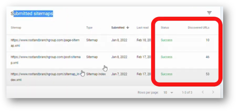 submitted sitemaps in google search console