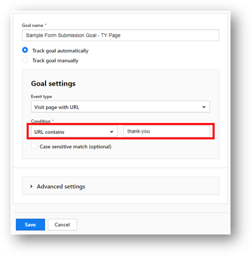 configure goal in piwik pro