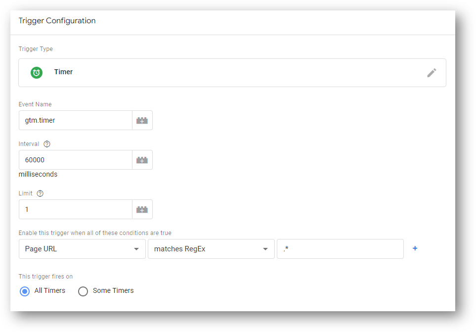 google tag manager page timer trigger