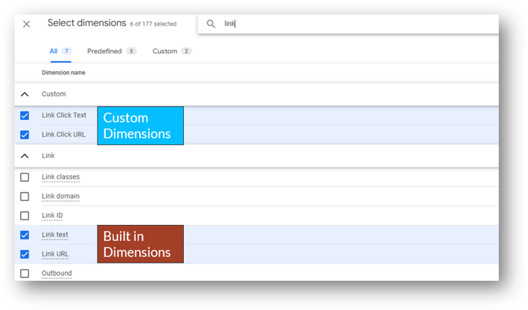 custom vs built in link dimensions