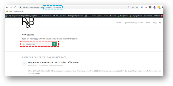 ga4 site search on root and branch