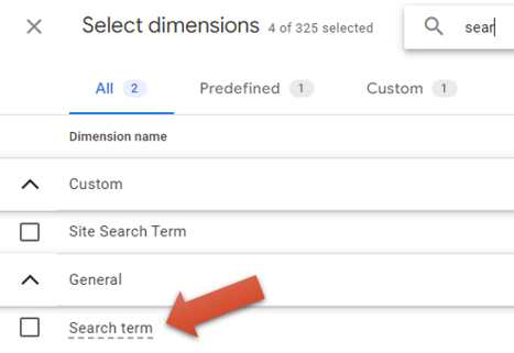 search term event parameter