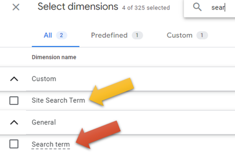 select dimensions to see search term