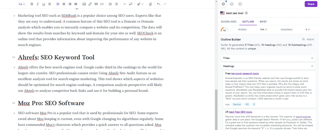 SEO Surfer content editor screenshot