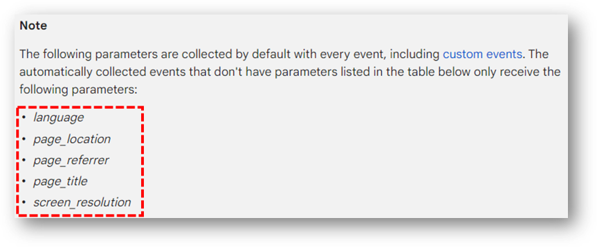 automatically collected ga4 event parameters