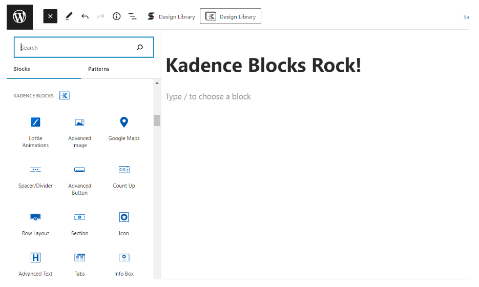 Kadence Blocks in the Gutenberg editor