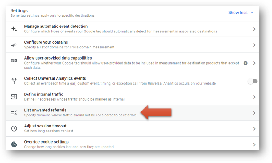 list unwanted referrals ga4