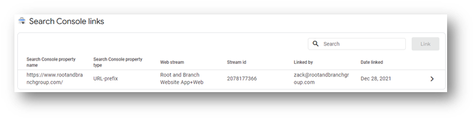 search console now linked