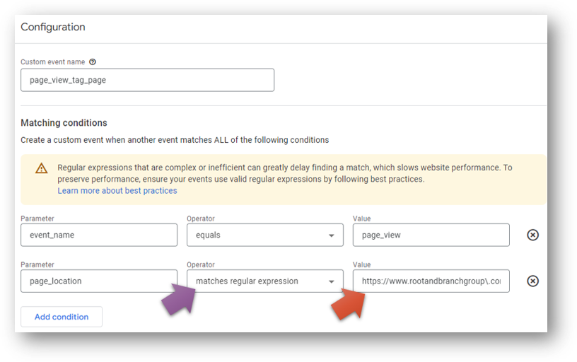 create ga4 events with regex