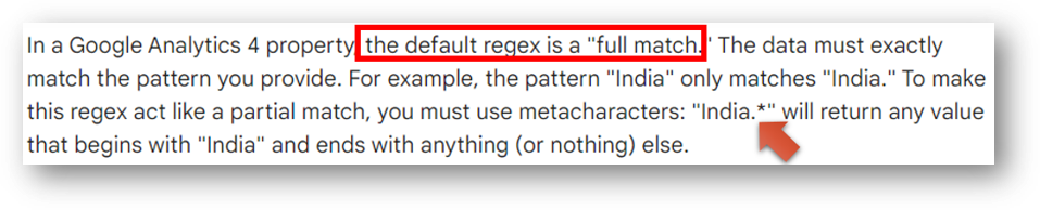 full match regex in ga4