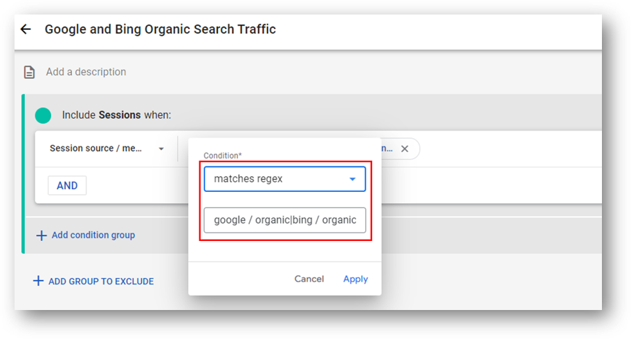 google analytics 4 regex for segments