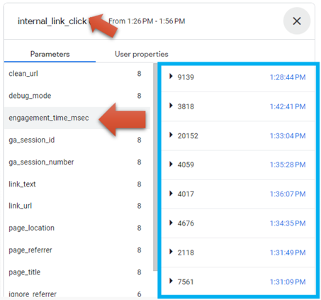 internal link click and user engagement