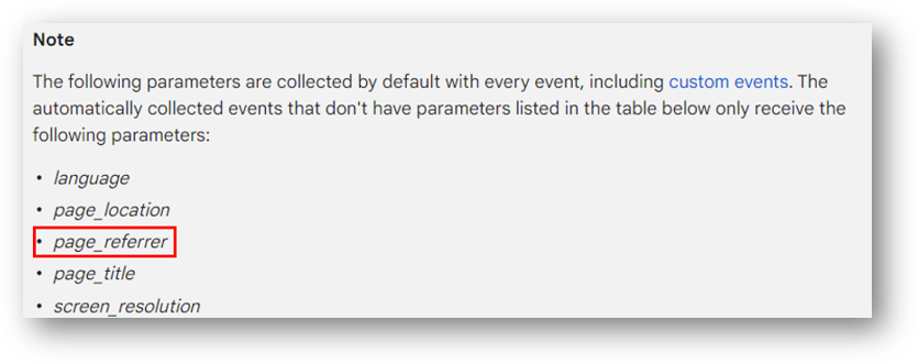 page referrer automatically collected event parameter