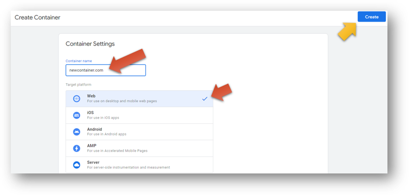 create a new google tag manager container