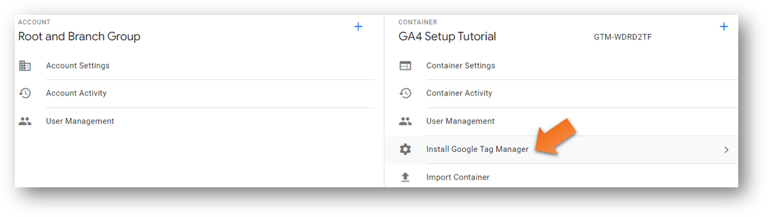 find google tag manager container code