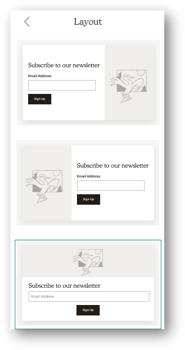 layout settings mailchimp pop up