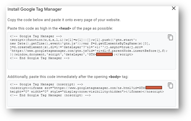 the google tag manager container code