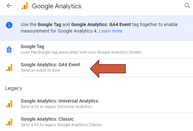 choose google analytics new event tag type