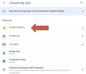 choose google analytics new tag types