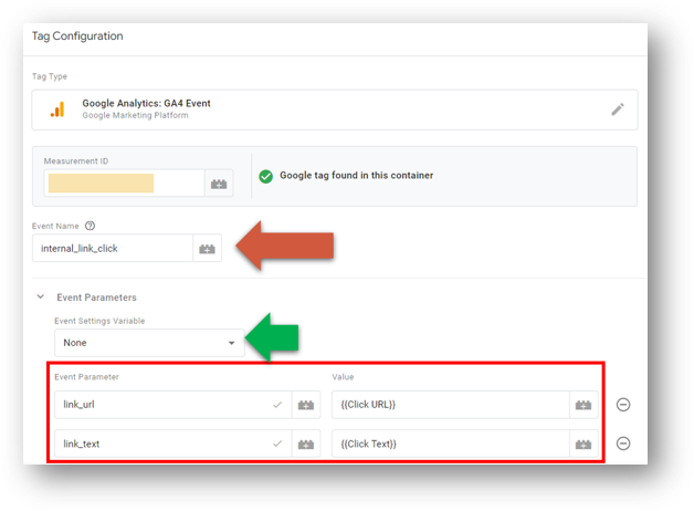 configured google analytics link click tag