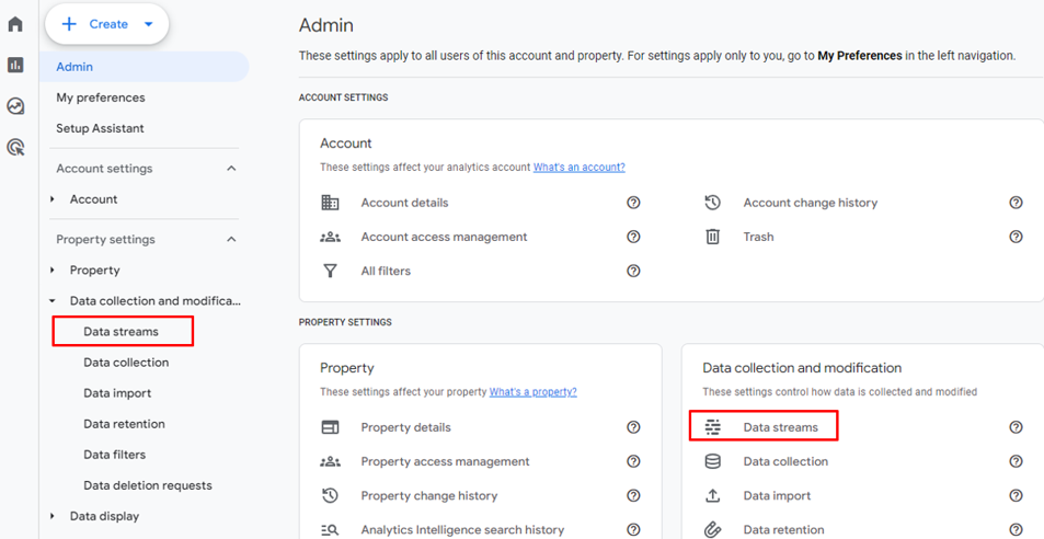 data streams in ga4 admin