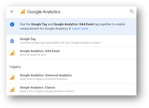 google analytics tag types