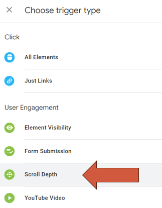 scroll depth trigger type