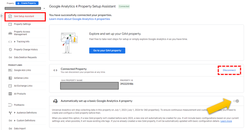 automatically created google analytics property