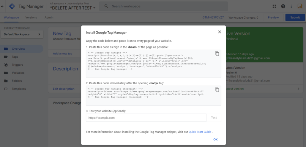 google tag manager squarespace installation