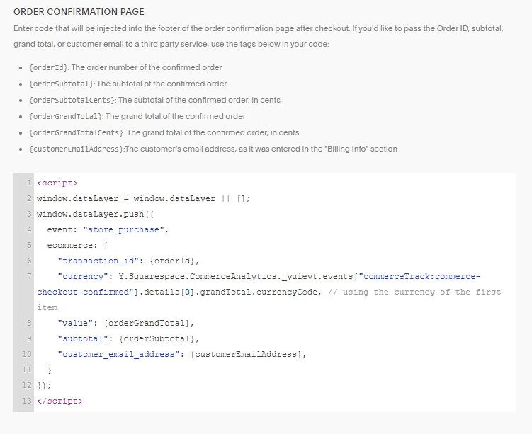 order confirmation page 2 squarespace ecommerce