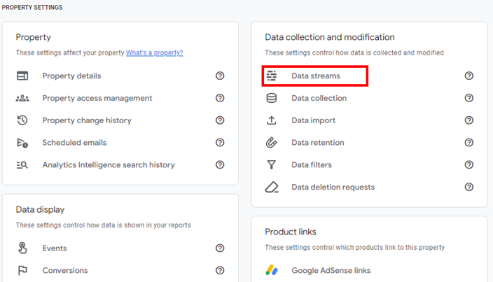 ga4 data stream within property settings