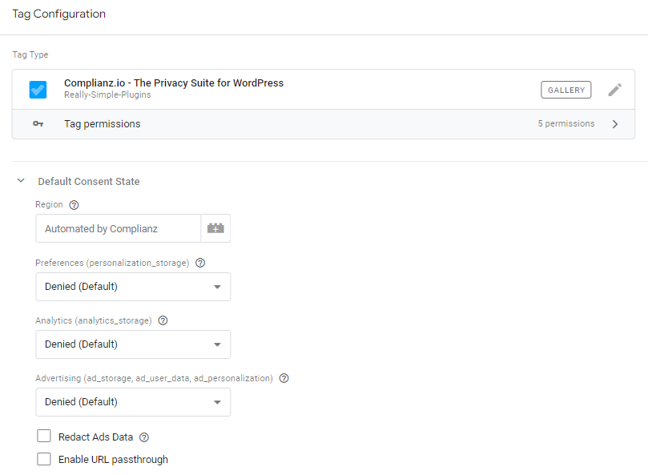 complianz consent mode tag configuration
