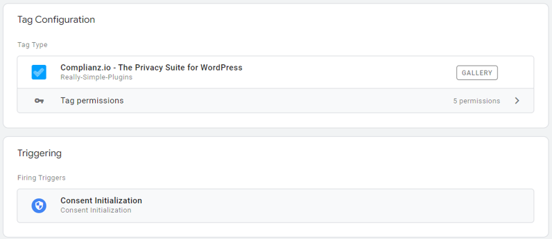 configured complianz tag in gtm