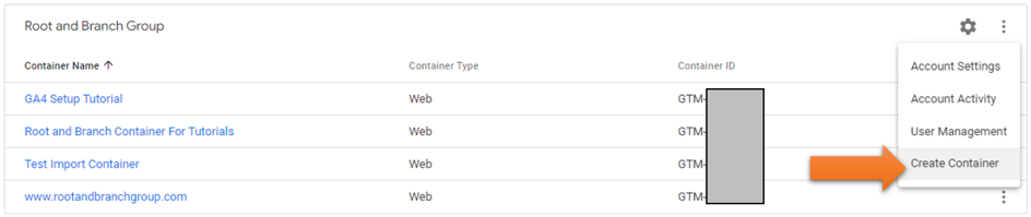 create new gtm container option 2