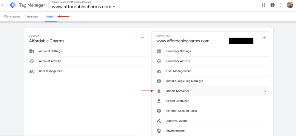 import container gtm